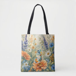 Schmetterling unter Wildblumen Gartentasche Tasche