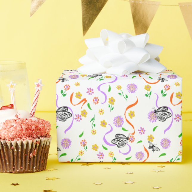 Schmetterling Weiß Lavendel Floral Geschenkpapier (Geburtstagsparty)