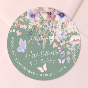 Schmetterling Wildblume Grüne Babyparty Runder Aufkleber