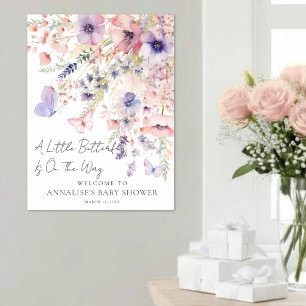 Schmetterling Wildblumen-Baby-Party-Empfangsschild Poster