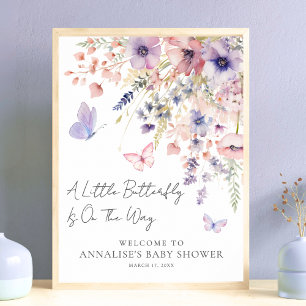 Schmetterling Wildblumen-Baby-Party Poster