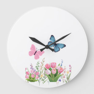 Schmetterling & Wildblumengarten-Wanduhr – Sanftes Große Wanduhr
