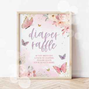Schmetterling-Windel-Raffle-Baby-Shower-Schild 11x Poster
