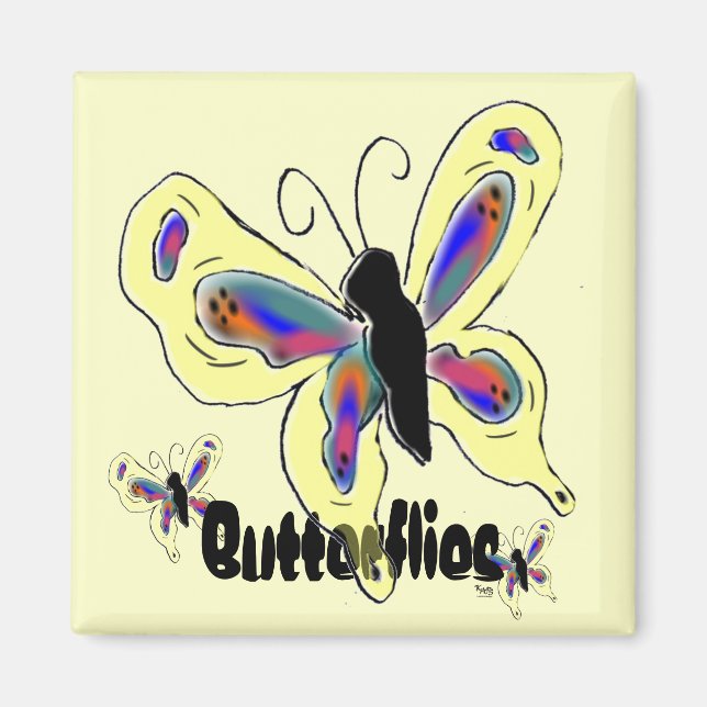 Schmetterling Zeichne Gelben Hintergrund Magnet (Vorne)