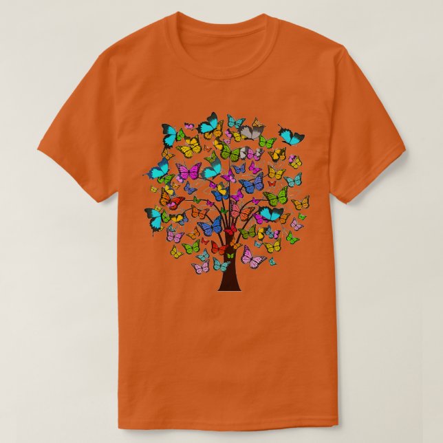 Schmetterlinge als Blätter auf Baumfrauen T-Shirt (Design vorne)