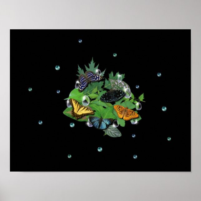 Schmetterlinge auf Blätter Poster (Vorne)