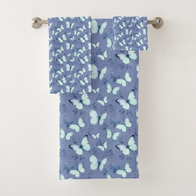 Schmetterlinge auf blau badhandtuch set (Insitu)
