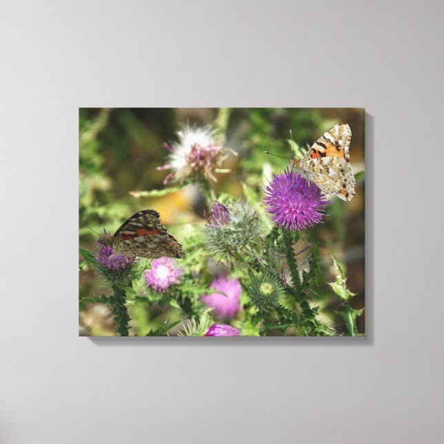 Schmetterlinge auf Blume Foto Single Print Leinwanddruck (Vorderseite)