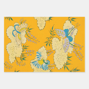Schmetterlinge auf Blume Vintage japanische Print Geschenkpapier Set