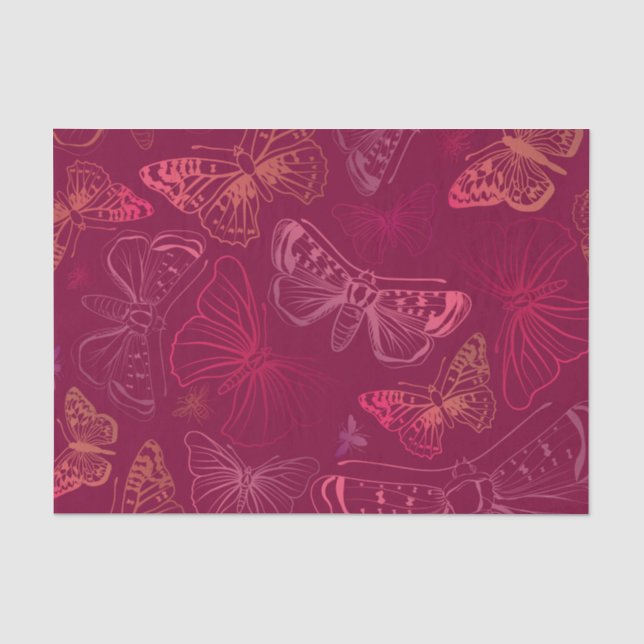Schmetterlinge auf Burgundy Wine Red Decoupage Seidenpapier (Vorderseite)