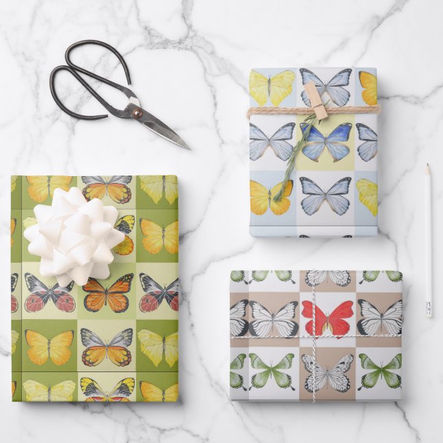 Schmetterlinge auf dem Papier-Set Geschenkpapier Set (Vorderseite)