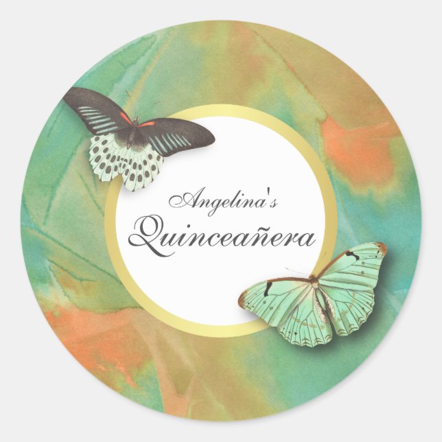 Schmetterlinge auf den südwestlichen Farben Quince Runder Aufkleber (Vorderseite)