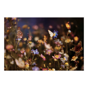 Schmetterlinge auf einer Wildblumenwiese im Zwieli Poster