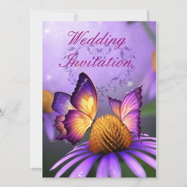 Schmetterlinge auf Lila Einladung von Daisy Hochze (Vorderseite)
