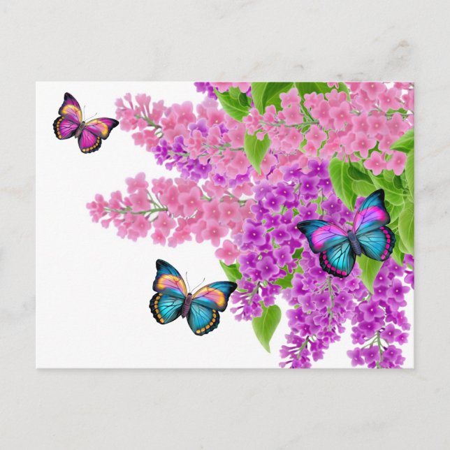 Schmetterlinge auf Lilacs Postkarte (Vorderseite)