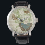 Schmetterlinge auf Noten mit Blumendesign Armbanduhr<br><div class="desc">Ein grünes Blumendesign und Noten dienen als Hintergrund für ein Trio von Schmetterlingen in diesem Stück von Vision Studio. Auch das französische Wort für Schmetterling, Papillon, ist am unteren Ende des Stückes verziert. Wenn Sie eine große Liebe an Schmetterlingen, Natur, oder wie Sie sich mit Schönheit umgeben, ist dies der...</div>