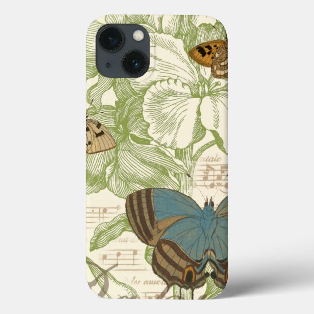 Schmetterlinge auf Noten mit Blumendesign Case-Mate iPhone Hülle (Rückseite)