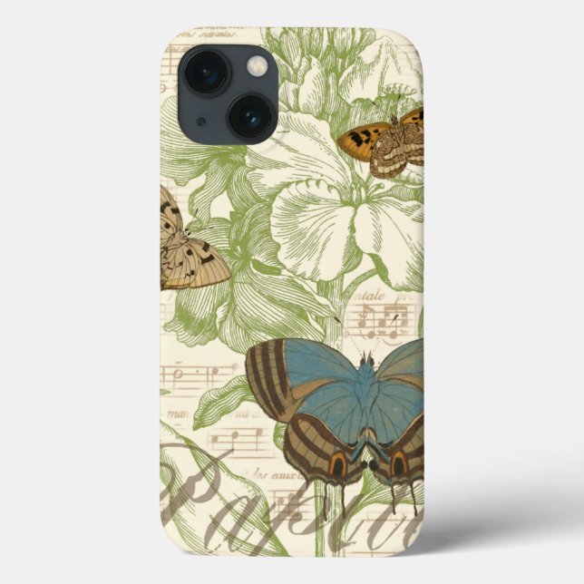 Schmetterlinge auf Noten mit Blumendesign Case-Mate iPhone Hülle (Rückseite)
