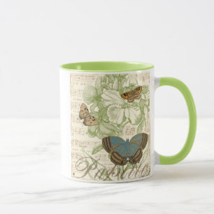 Schmetterlinge auf Noten mit Blumenmuster Tasse