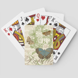 Schmetterlinge auf Notenpapier mit Blumendesign Spielkarten