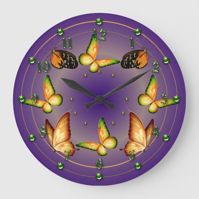 Schmetterlinge auf reichem Lila Große Wanduhr (Vorderseite)