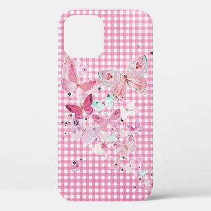 Schmetterlinge auf rosa Gingham Case-Mate iPhone Hülle