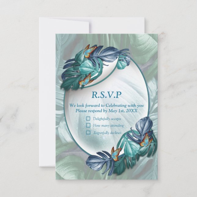Schmetterlinge aus Paradies/tropisch-türkisfarbene RSVP Karte (Vorderseite)