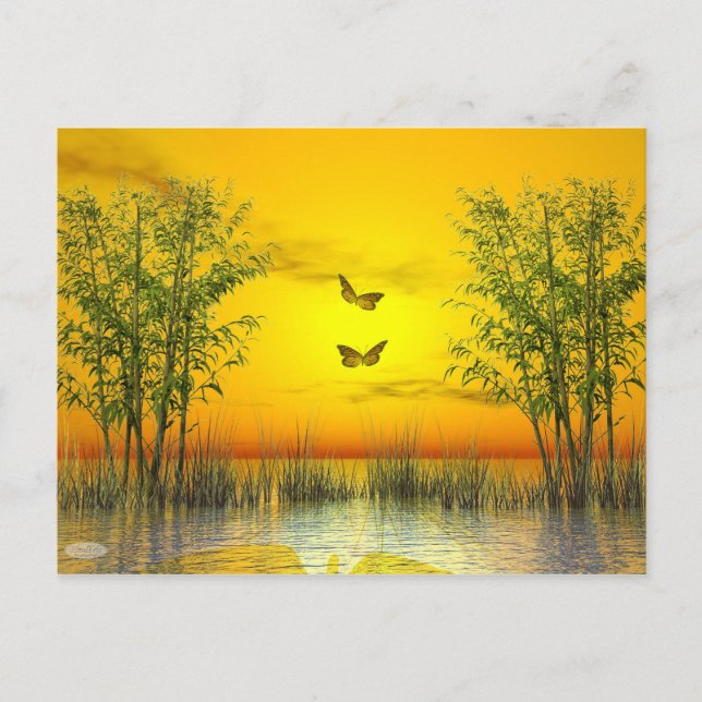 Schmetterlinge bei Sonnenuntergang - 3D-Darstellun Postkarte (Vorderseite)