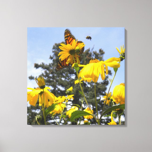 Schmetterlinge, Bienen N Sonnenblumen gewickelt Le Leinwanddruck (Vorderseite)