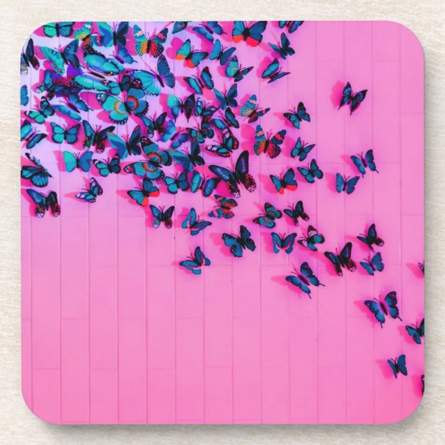 Schmetterlinge Blue Pink Schöne Getränkeuntersetzer (Vorderseite)