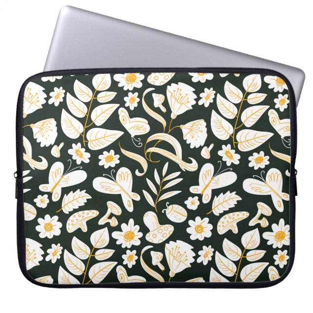 Schmetterlinge & Blume: Doodle Summer Pattern. Laptopschutzhülle (Vorderseite)
