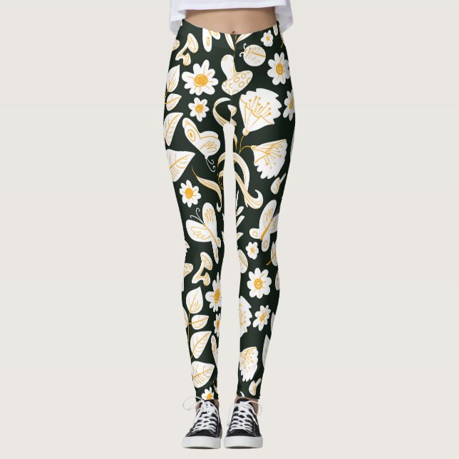 Schmetterlinge & Blume: Doodle Summer Pattern. Leggings (Vorderseite)