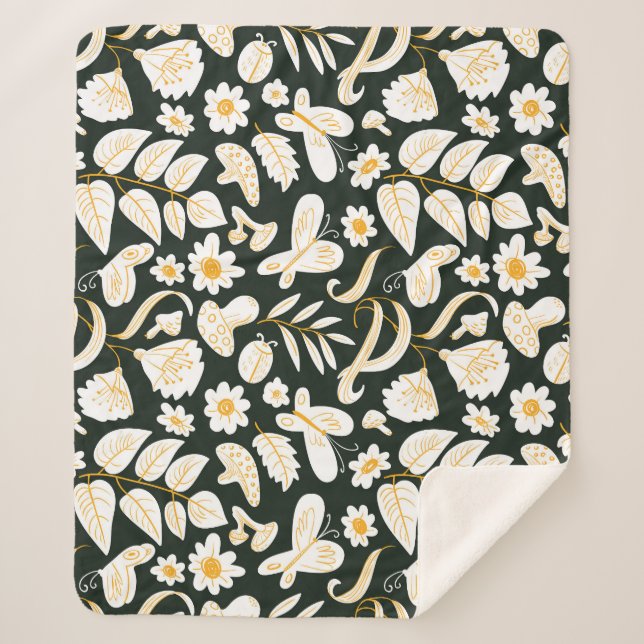 Schmetterlinge & Blume: Doodle Summer Pattern. Sherpadecke (Vorderseite)