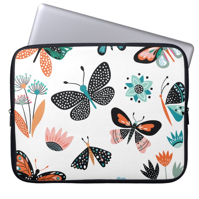 Schmetterlinge Blume: Handgezeichnete Sammlung Laptopschutzhülle (Vorderseite)