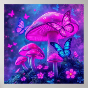 Schmetterlinge, Blume und Pilze- Poster