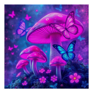 Schmetterlinge, Blume und Pilze- Poster