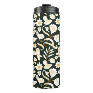 Schmetterlinge & Blumen: Doodle-Sommer-Muster. Thermosbecher