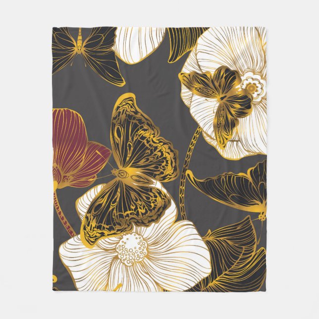 Schmetterlinge & Blumen: Frühling Boho Muster Fleecedecke (Vorderseite)