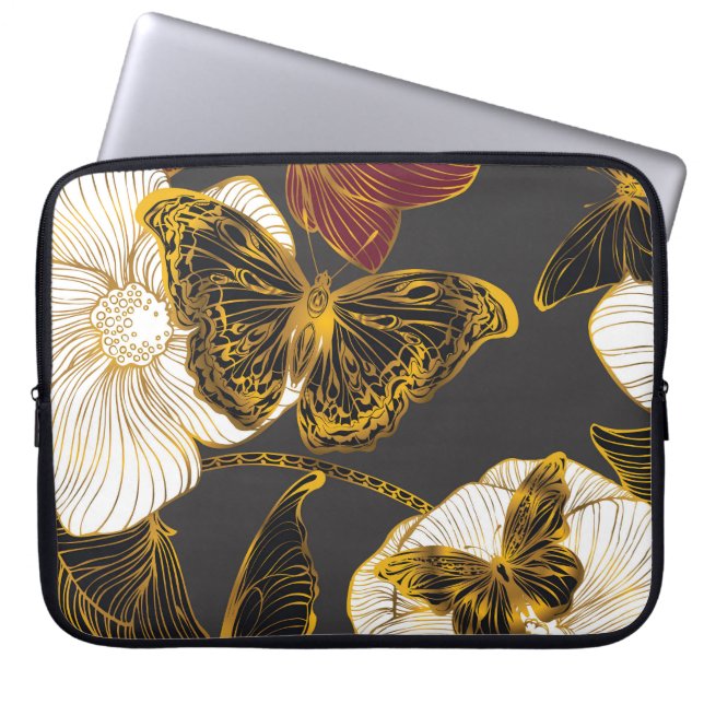 Schmetterlinge & Blumen: Frühling Boho Muster Laptopschutzhülle (Vorderseite)