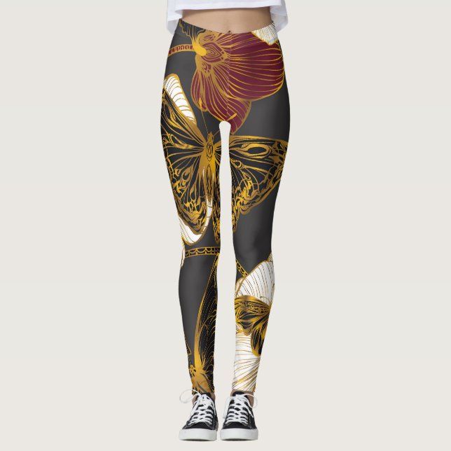 Schmetterlinge & Blumen: Frühling Boho Muster Leggings (Vorderseite)