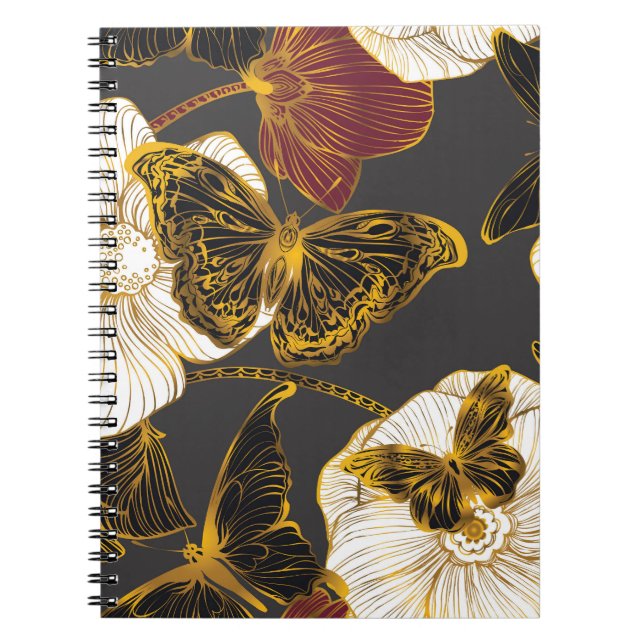 Schmetterlinge & Blumen: Frühling Boho Muster Notizblock (Vorderseite)