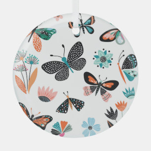 Schmetterlinge Blumen: Handgezeichnete Sammlung Ornament Aus Glas