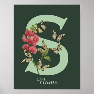 Schmetterlinge Blumen Monogramm Anfangsbuchstabe S Poster
