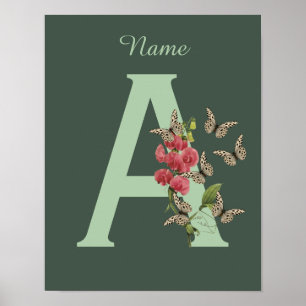 Schmetterlinge Blumen Monogramm Initiale A Persona Poster