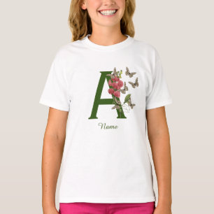 Schmetterlinge Blumenmonogramm Initiale A Personal T-Shirt