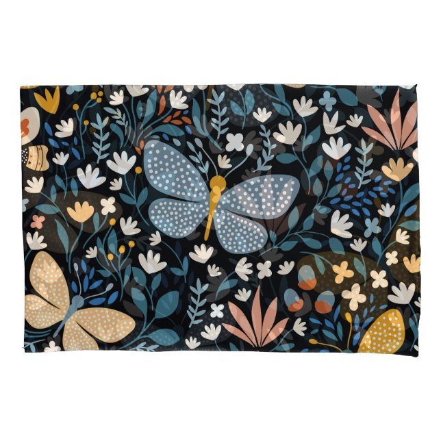 Schmetterlinge Blüte: Handgezeichnet Nahtlos. Kissenbezug (Vorderseite)