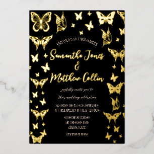Schmetterlinge Boho Schwarz Goldfolie Hochzeit Folieneinladung