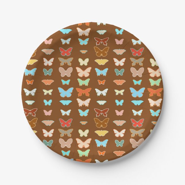 Schmetterlinge, braun, türkis und korallenfarben pappteller (Vorderseite)