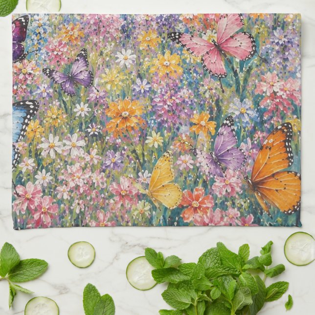 Schmetterlinge des Paradieses – Eine farbenfrohe W Geschirrtuch (Gefaltet)