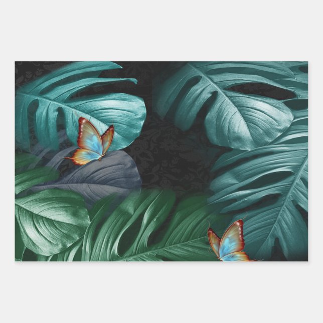Schmetterlinge des Paradieses tropisches Türkis Geschenkpapier Set (Vorderseite)